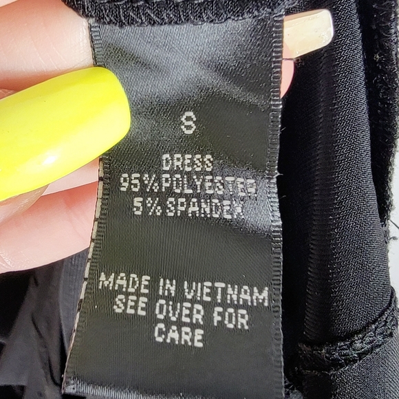 4/$20 AB Studio 3/4 Sleeve Draped Neck Black Stretch Belted Mini Dress Small - Picture 8 of 8